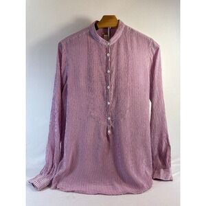 Massimo Alba Silk Stripe Band Collar Shirt Purple Italy Women's M